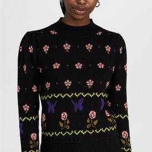 525 America  (XS) Cotton Floral Puff Sleeve Pullover Mockneck Sweater